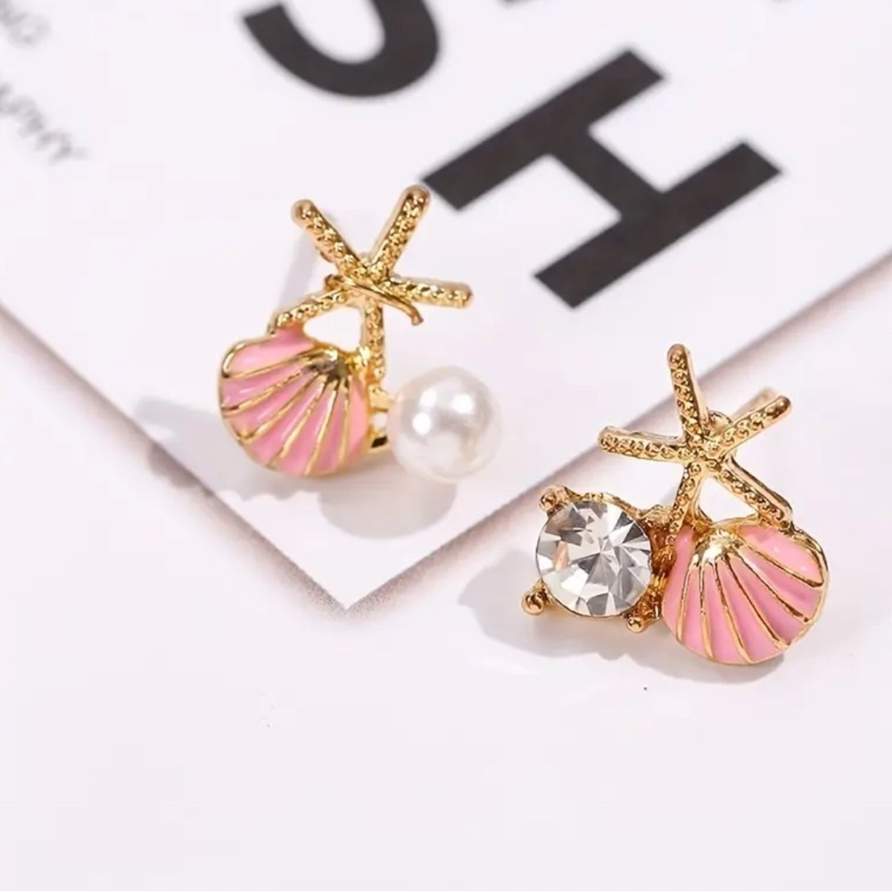 Elegant Gold and Pink Starfish Earrings